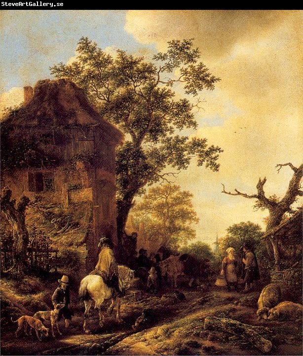 Ostade, Isaack Jansz. van The Outskirts of a Village with a Horseman